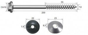 Haste Telha + Porca + Arruelas 5/16 x 200 R55 Inox-316 -10 peas